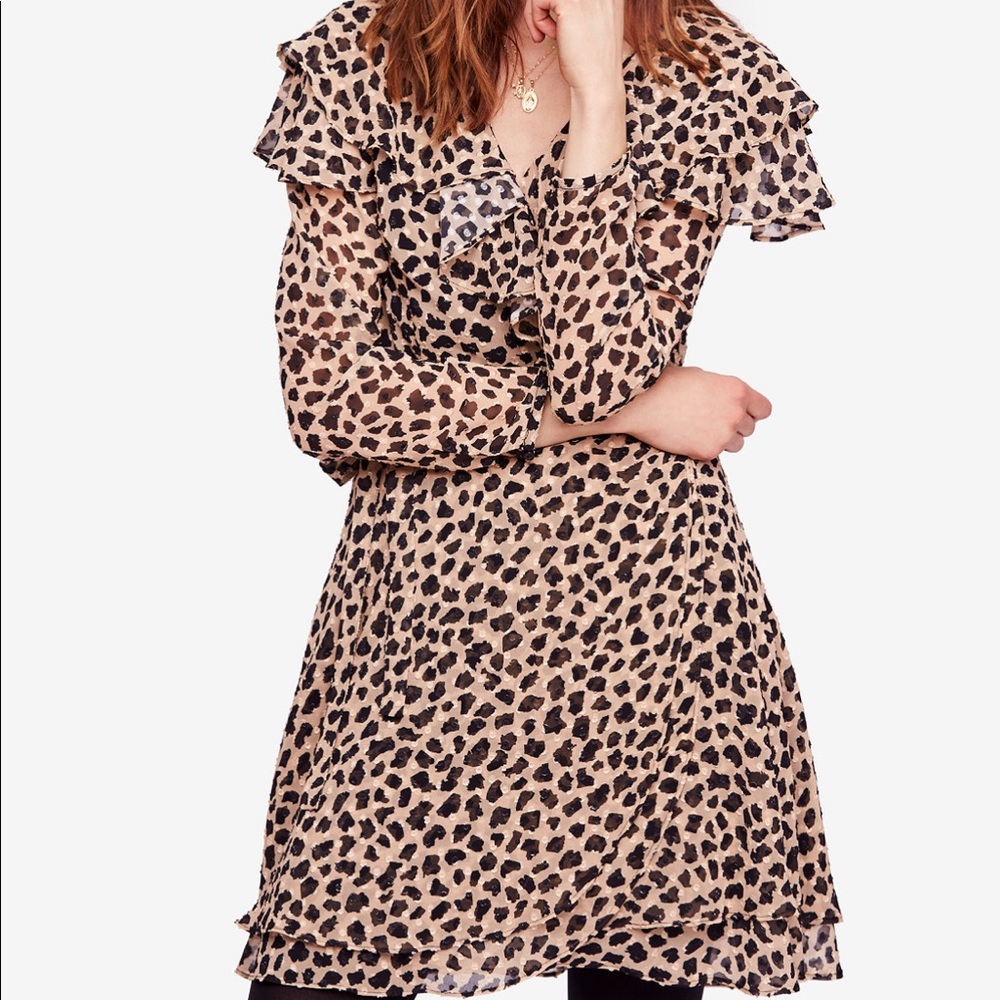 Free people frenchie faux-wrap printed dress.
